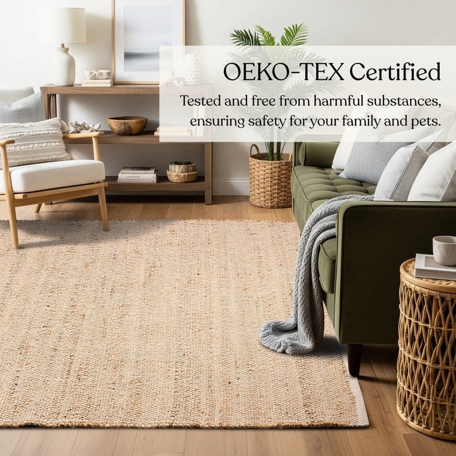 Delara Handwoven Jute and Cotton Area Rug – Natural Rug, Farmhouse Accent Rug for Living Room, Bedroom, or Entryway – Sustainable, Flatweave, Ivory , 4' X 6'