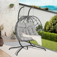 thumbnail image 4 of LEGAHOME 2-Person Wicker Egg Chair, Double Rattan Egg Chair with Stand and Removable Cushion, Outdoor Indoor Swing Hammock Chair Hanging Basket Chair for Patio Balcony Porch, Light Gray, 4 of 9