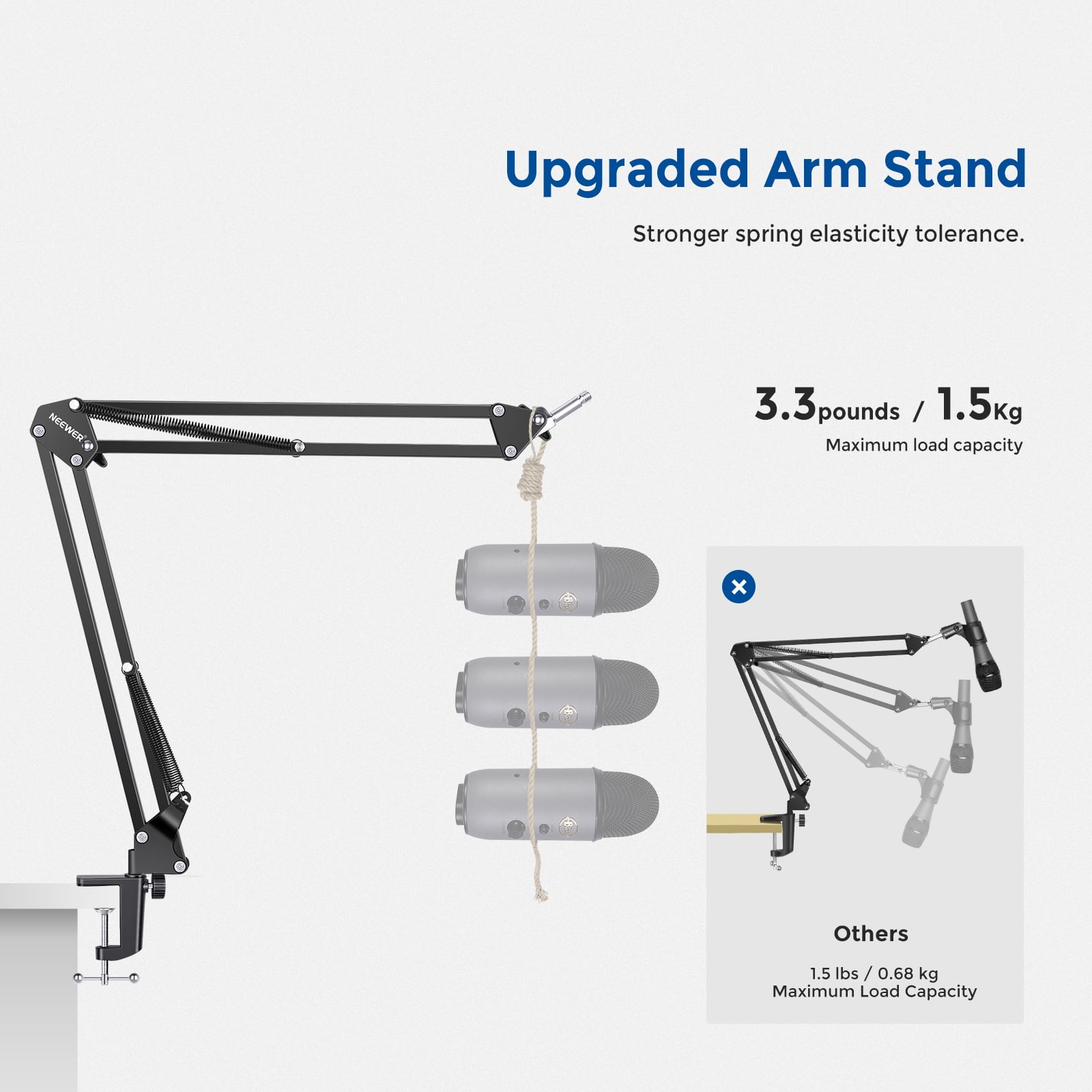 Neewer Microphone Arm, Mic Arm Microphone Stand Boom Suspension Scissor Stand with 3/8" to 5/8" Screw Adapter and Cable Ties Compatible with Blue Yeti, Snowball, Yeti X and Other Mics, Max Load 1.5KG
