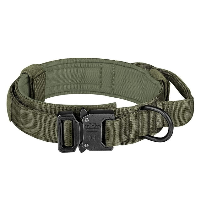 YOPTOP Tactical Dog Collar, Adjustable Military Training Nylon Dog Collar with Control Handle and Heavy Metal Buckle for Medium and Large Dogs,Green,Collar,XL