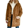 thumbnail image 2 of Idoravan Winter Coats for Women Plus Size Women Winter Warm Composite Plush Button Hooded Jacket Outwear Solid Color Coat Coffee XXL, 2 of 6