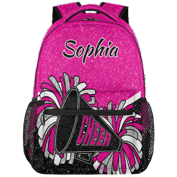 Jiaoprinted Personalized Cheer Backpack for Cheerleader, Pink Black Custom Cheer Bag with Name Customized Coach Casual Travel Daypack