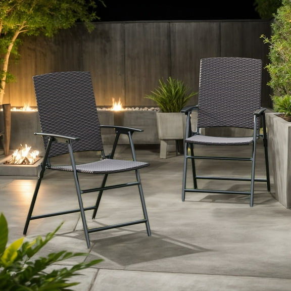 Spaco Patio PE Wicker Dining Chairs Set of 2, Dining Chair with Armrests and Metal Frame for Patio, Garden, Backyard, Brown