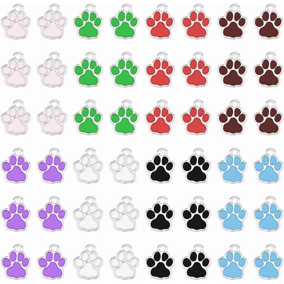 80 piezas de dijes de huella de perro en 8 colores, de aleación esmaltada, con forma de pata de gato, de 14 x 11,5 mm.