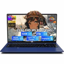 15.6" IPS FHD-Gaming-Laptop, AMD Ryzen 7 8745HS 32GB DDR5 RAM 2TB SSD (8C/16T, up to 4.9GHz) Radeon 780M Graphics Business Computer with 100W Type-C Backlit Keyboard, Fingerprint USB-C 4.0
