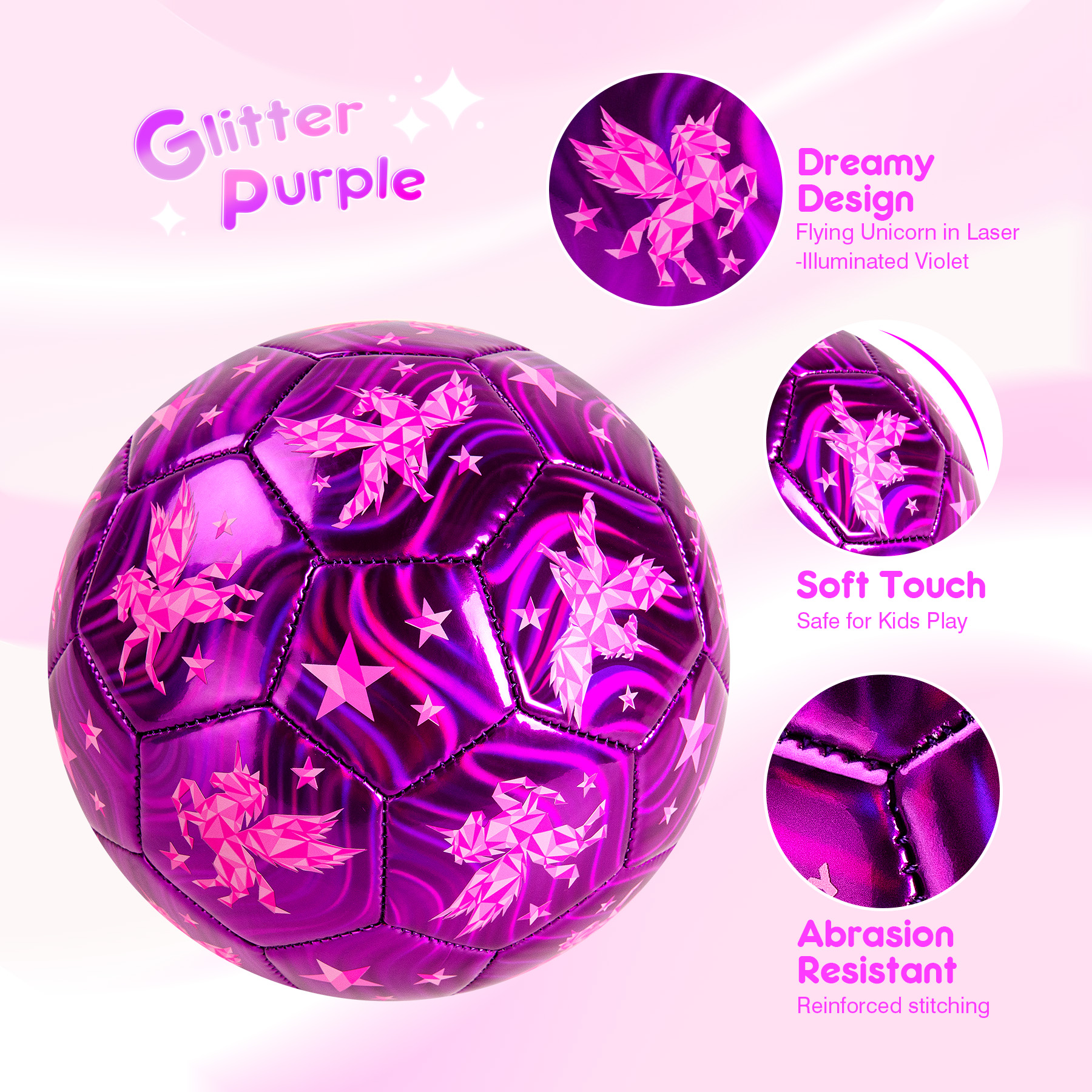 PlayZap Size 3 Unicorn Soccer Ball with Pump photo 2
