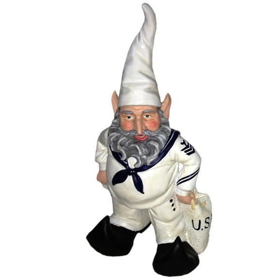 Homestyles Navy Sailor Gnome American Military Solider in White Uniform Large Outdoor Garden Statue 14"H