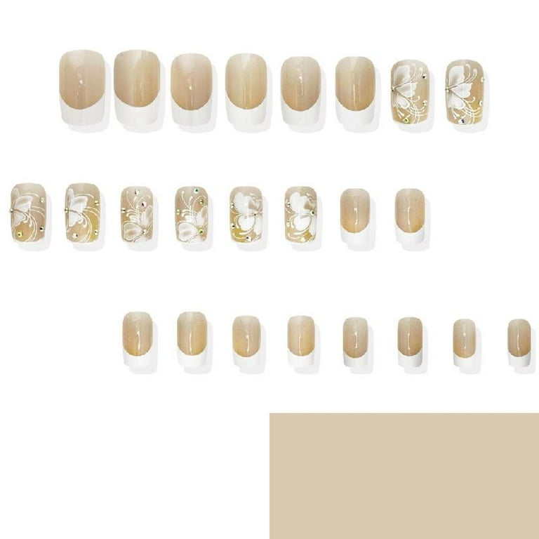 JZROCKER Square Press on Nails Designs Fake Nails Stick on Nails in 12 Sizes,24 Pcs French Nails Tips for DIYS Nails Decorations