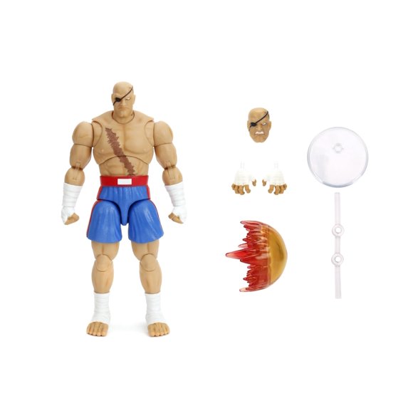 Jada Street Fighter II Sagat Deluxe 1:12 Scale Action Figure - Highly Articulated, Tiger Shot Accessory & Stand, 7.6" Tall