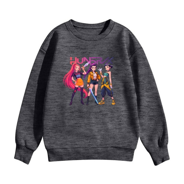 Moonsky Sudadera de cuello redondo Pop De-on - Sudadera de manga larga con estampado del cantante HUNTR/X - Sudadera de cuello redondo y manga larga para hombre y mujer Gris oscuro 160