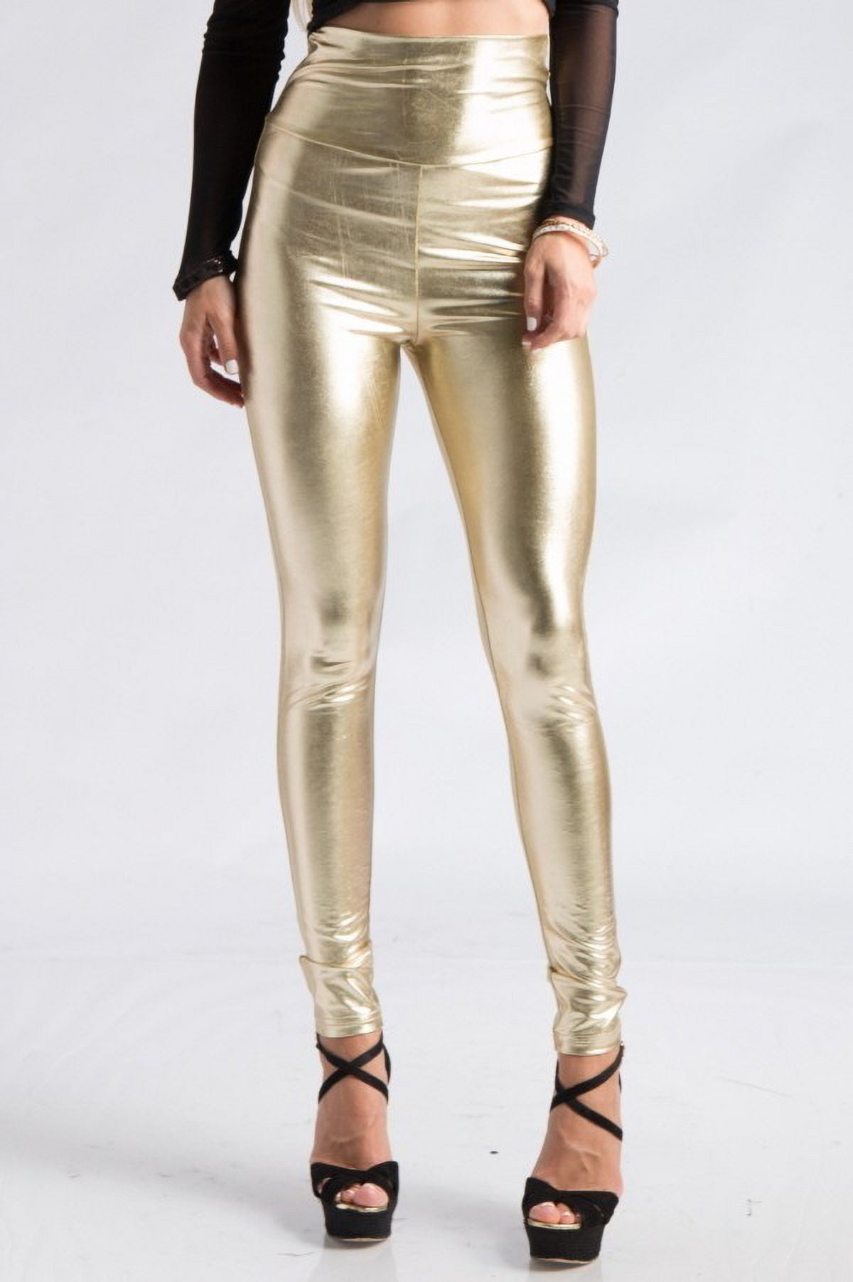2Chique Boutique Women's Gold High Waist Faux Leather Leggings