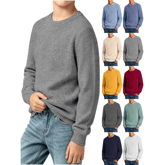 Vmberlty Toddler Boy Girl Sweaters Unisex Kids Solid Color Crew Neck Knit Pullover Lightweight Soft Long Sleeve Casual Basic Sweater for All Seasons