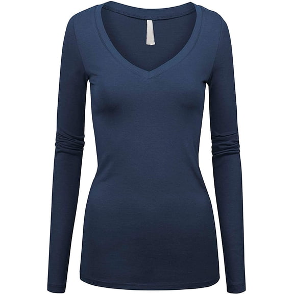 Women's Plus Size Basic Quality V-Neck Soft Stretchy Long Sleeves T Shirt