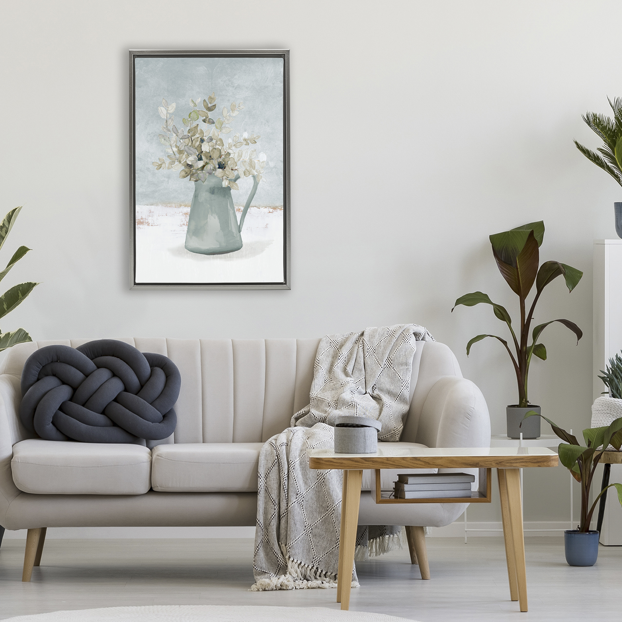 Stupell Industries Blue Botanical Arrangement Gray Framed Floater Canvas Wall Art, design by Lanie Loreth