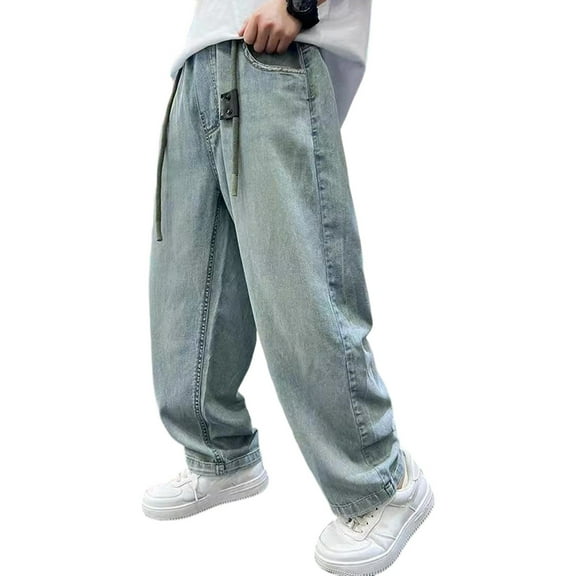 SonxaHe Big Boy's Jeans Lightweight Straight Leg Denim Pants Children Breathable Soft Cozy Casual Fall Jeans Blue,Sized 13-14