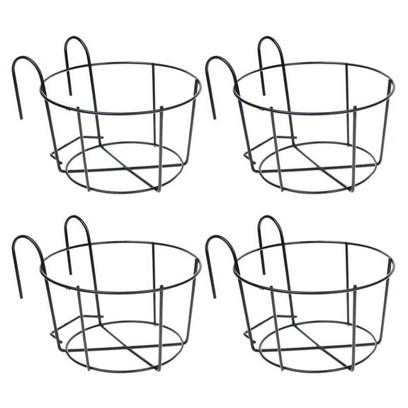 4Pcs Hanging Railing Flower Pot Holders Plant Iron Racks Fence Metal Potted Stand Mounted Balcony Baskets Small