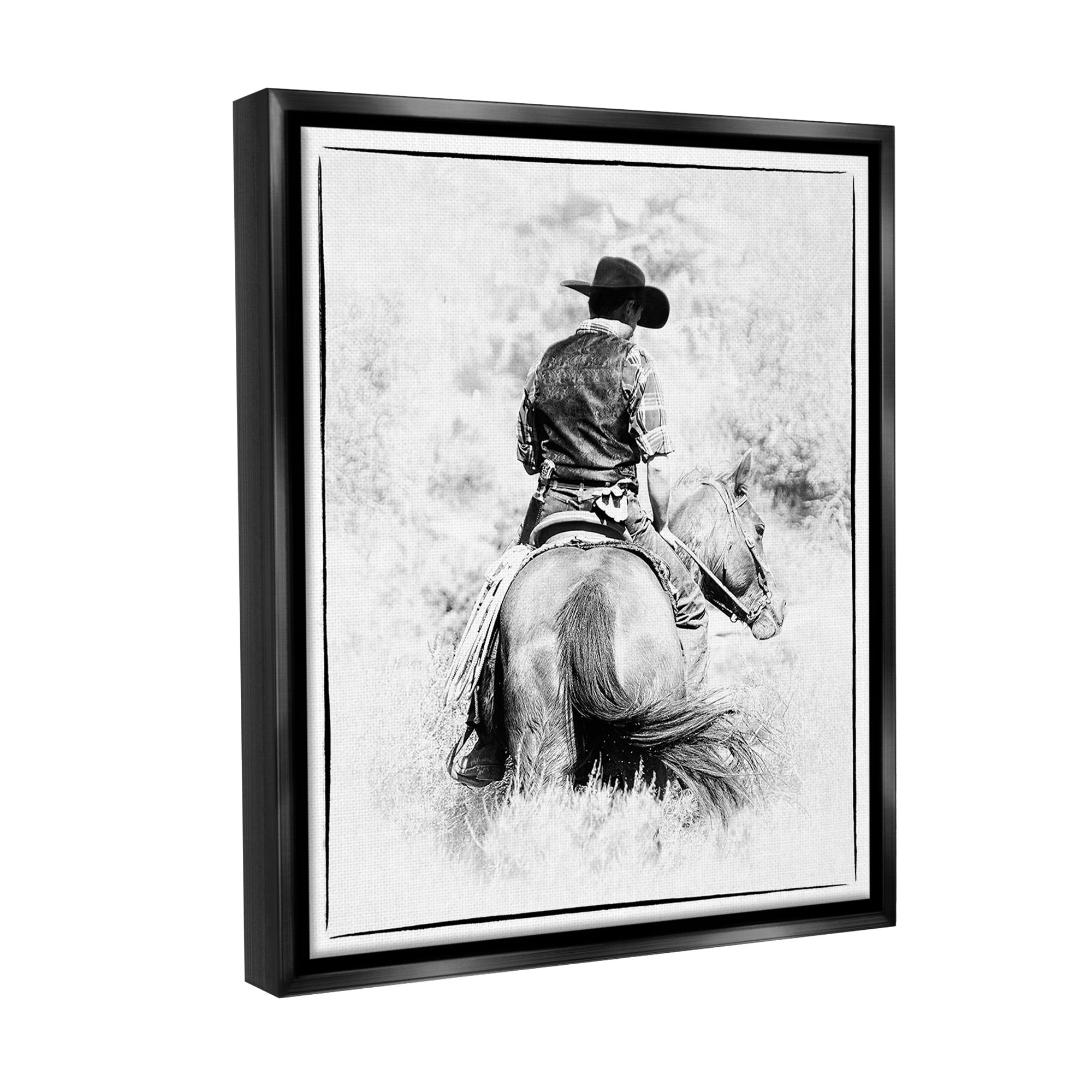 Stupell Industries Cowboy & Horse in Nature Animals & Insects Painting Black Floater Framed Canvas Art Print Wall Art, 17 x 21