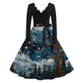 thumbnail image 2 of Christmas Dresses for Women Women's Casual And Fashionable Christmas Print V Neck Big Hem Dress Long Sleeved Dress with Christmas Tree Print for Holiday Party,Dark Blue,XL, 2 of 4