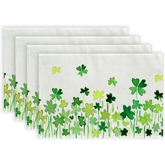 St Patricks Day Placemats 12x18 Inches Set of 4, Shamrock Green Spring Seasonal Farmhouse Burlap Indoor Kitchen Dining Table Mats Decorations for Home Party AP252-18