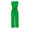 thumbnail image 5 of Staron Women's Casual Jumpsuit Sleeveless Belted Solid Color Loose Fit Romper Vacation Travel Party, Green M, 5 of 6