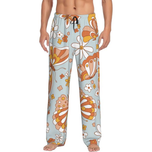 Balery Retro Floral Butterfly Pantalones de pijama para hombre, pijama ultraligero, pantalón de descanso-Small