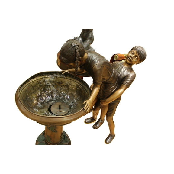Boy Girl Drinking From Fountain Bronze Statue -  Size: 44"L x 24"W x 42"H.