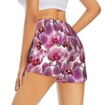 thumbnail image 3 of Xecao's Orchids Flowers for a double-layer running short for women, perfect for gym, tennis, and more, featuring a convenient pocket., 3 of 9