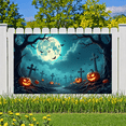 thumbnail image 3 of Spooky Design Halloween Banner Full Moon Graveyard Jack-o'-Lantern Atmospheric Scene for Halloween Party Outdoor Indoor Decoration, 3 of 9