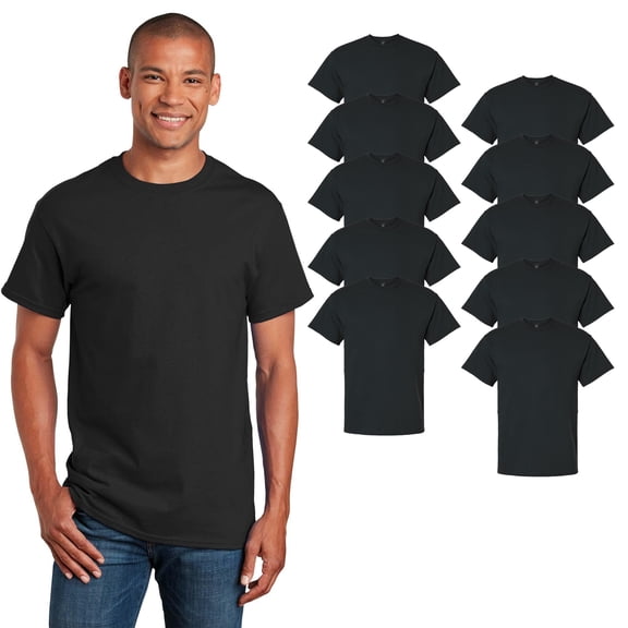 Gildan Men's Ultra Cotton T-Shirt, Short Sleeve Crew Neck Black Color Bulk Tee, Pack 10, S-5XL