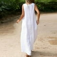thumbnail image 4 of Jinhomg Womens Loose Cotton Dress Lightweight Comfy Summer Maxi Tank Dress Casual Solid Sleeveless V-Neck Vacation Beach Dresses with Pockets Summer Saving White L, 4 of 9