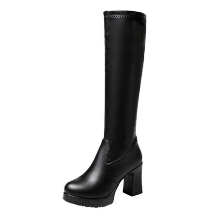 

YUHAOTIN High Heel Ladies British Style Solid Color Leather Side Zipper Thick High Heel Fashion Long Boots Womens High Heels Closed Toe Chunky Strappy Sandals for Women Hiking