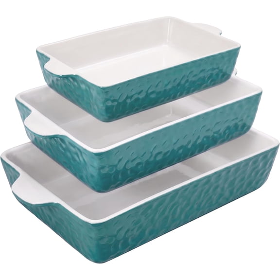 NutriChef Rectangular Ceramic Bakeware Set - Durable Baking Dishes Set, Odor-Free Hybrid Ceramic Non-stick Baking Pans, Dishwasher Safe (3-Piece)