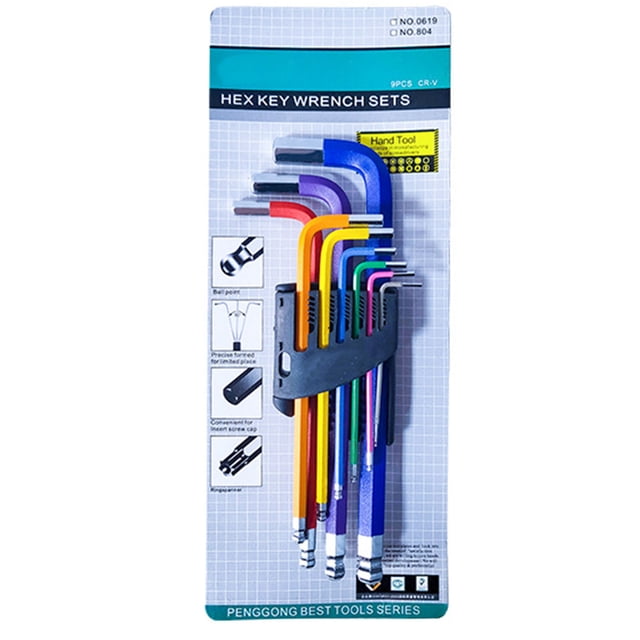DEWIN Juego De Llaves Hexagonales, 9 Piezas H1.5 H2 H2.5 H3 H4 H5 H6 H8 H10 Juego De Llaves Hexagonales CRV Antideslizantes Multicolores para Reparación De Desmontaje