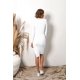 thumbnail image 5 of Vestido midi ajustado con abertura para mujer, vestidos de cuello redondo de punto acanalado de manga larga, blanco, L, 5 of 5