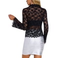 thumbnail image 3 of INSPIRAR CHIC Blusas de Mujer con Manga Larga de Campana, Cuello en V, Encaje, Corte A, Botones, Talla XS, Color Negro, 3 of 5