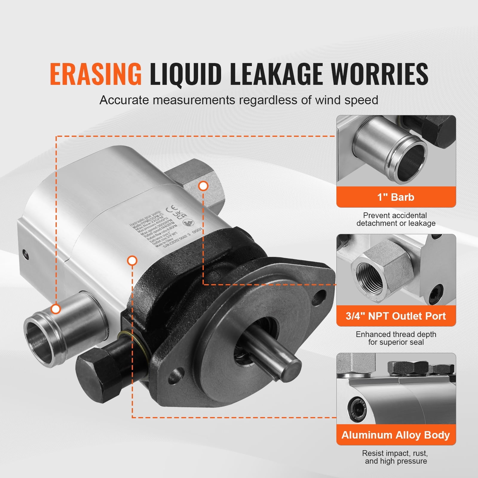 SKYSHALO Hydraulic Gear Pump for Log Splitting, 22GPM 2-Stage, 4000PSI, with 1-1/4'' Inlet and 3/4'' NPT Outlet, 3600 RPM, Aluminum Construction, Suitable for Small Engine Log Splitters and Snowplows