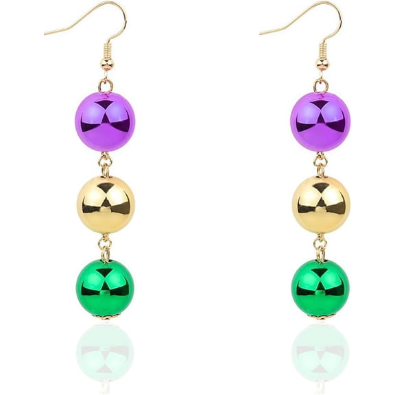 Mardi Gras Earrings for Women,Colorful Mardi Gras Beaded Dangle Earrings Carnival Mask Crown Earrings Fashion Purple Yellow Green Ball Earrings Carnival Costume Holiday Jewelry