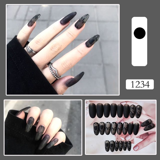 24pcs Uñas Postizas Cortas Con Diseño Manicura Prensa Mate Largas