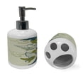 thumbnail image 2 of Ambesonne Birds Soap Dispenser & Toothbrush Holder Set, Flock of Flying Pigeons, 2 Pcs, Green Teal Cream, 2 of 5