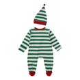 thumbnail image 3 of GYRATEDREAM Newborn Baby My First Christmas Outfits Boys Girls Long Sleeve Striped Button Romper Jumpsuit Clothes Set with Hat 3-24M, 3 of 11