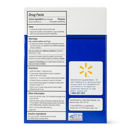 Equate Non-Drowsy Cold Remedy Zinc Lozenges, 18 Count