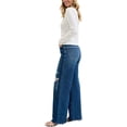 thumbnail image 6 of Judy Blue High Waist Rigid Magic Column Straight Jeans – Destructed Dark Wash with Adjustable Waist Tabs, 33” Inseam, 6 of 7