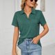 thumbnail image 4 of Camisa de mujer Top Color puro Mangas cortas Cuello vuelto con bolsillo Camisa de verano Top, 4 of 7