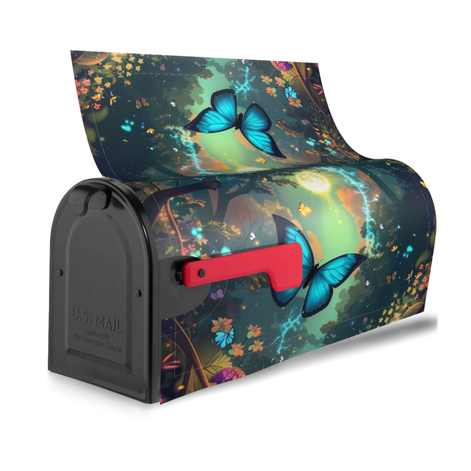 Logiee Enchanted Forest Butterfly A Print Post Letter Box Wrap Decor, Mailbox Cover Suitable for Standard Mailbox and Large Size Mailbox,Outdoor Yard Decoration-25.5x21 in