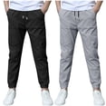 thumbnail image 2 of HOMADLES 2Pc Boys Sweatpants Pants Sports Workout Elastic Waist Solid Slim Straight Outdoor Stretch Sweatpants Pants Dark Gray 9 T, 2 of 9