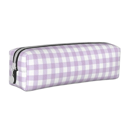 Yiaed Purple Checkboard Print Leather Pencil Case - Leather Pen Pencil Holder - Elegant & Practical Pencil Pouch for Work & Office