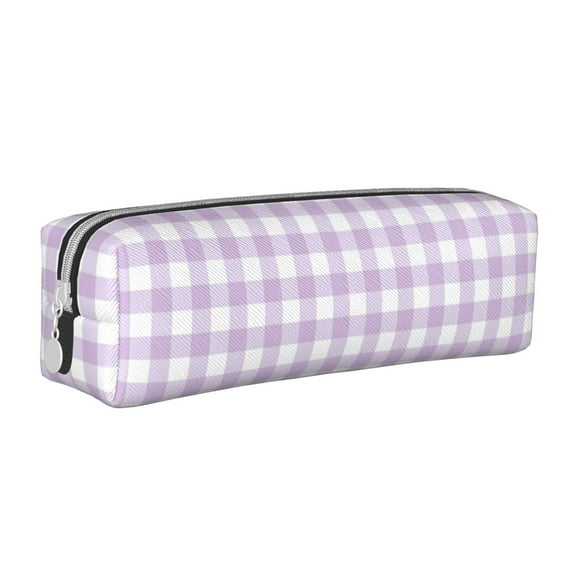 Yiaed Purple Checkboard Print Leather Pencil Case - Leather Pen Pencil Holder - Elegant & Practical Pencil Pouch for Work & Office