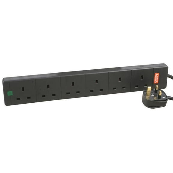 PRO ELEC - 1m 6 Way Surge Protected Extension Lead, Black