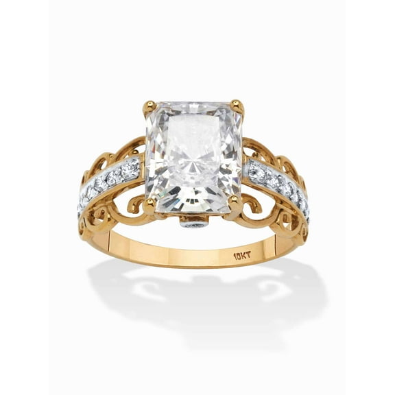 PalmBeach Jewelry 3.94 TCW Emerald-Cut Cubic Zirconia Scroll Ring in Solid 10k Gold