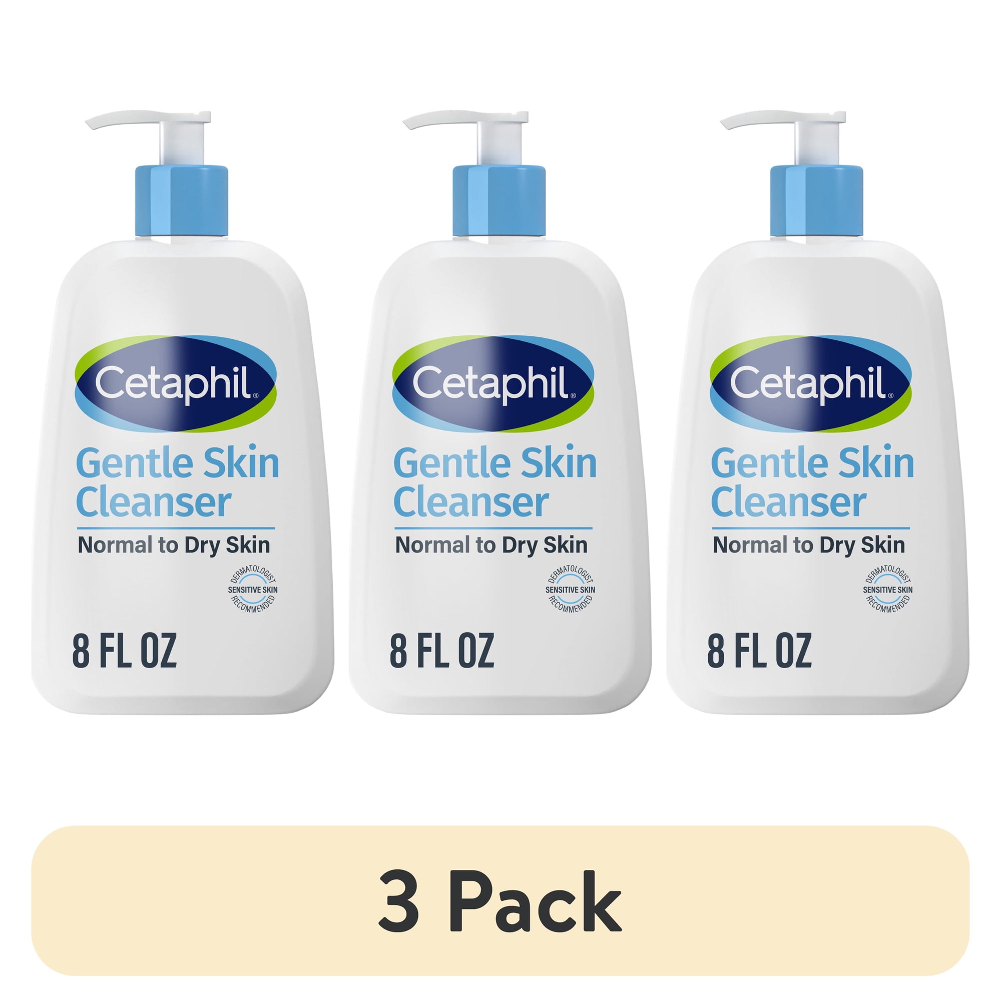 (3 pack) Cetaphil Face Wash Hydrating Gentle Skin Cleanser for Dry to Normal Sensitive Skin, 8 fl oz